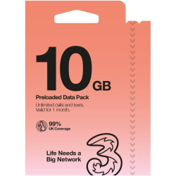 Three Pay as You Go Voice & 10GB Data SIM Pack