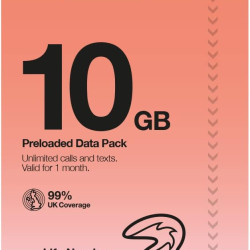 Three Pay as You Go Voice & 10GB Data SIM Pack